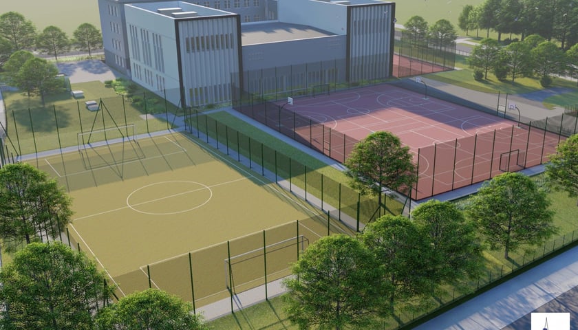 Wizualizacja przedstawiająca rozbudowę Szkoły Podstawowej nr 76.