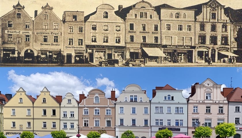 Bolesławiec, pierzeja północna Rynku w okresie przedwojennym i współcześnie