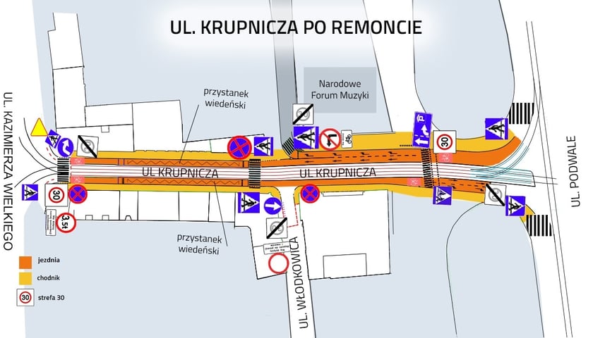 Krupnicza po remoncie: zobacz, jak będziemy jeździć [MAPA]