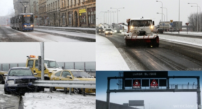 Zima we Wrocławiu - sytuacja na drogach [ZDJĘCIA, WIDEO]