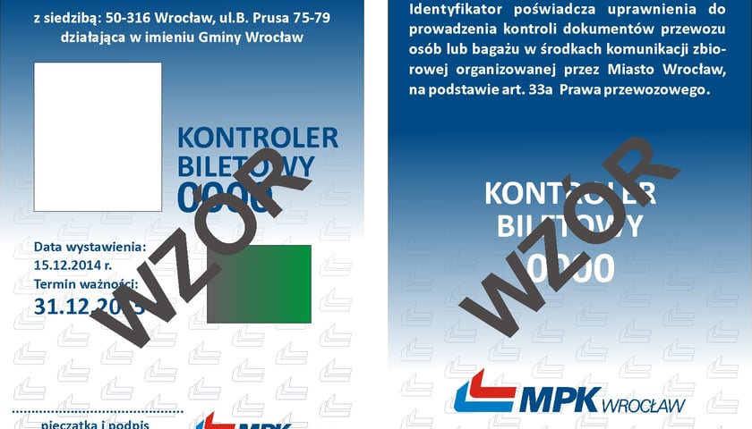 Nowe legitymacje kontrolerów MPK [WZÓR]