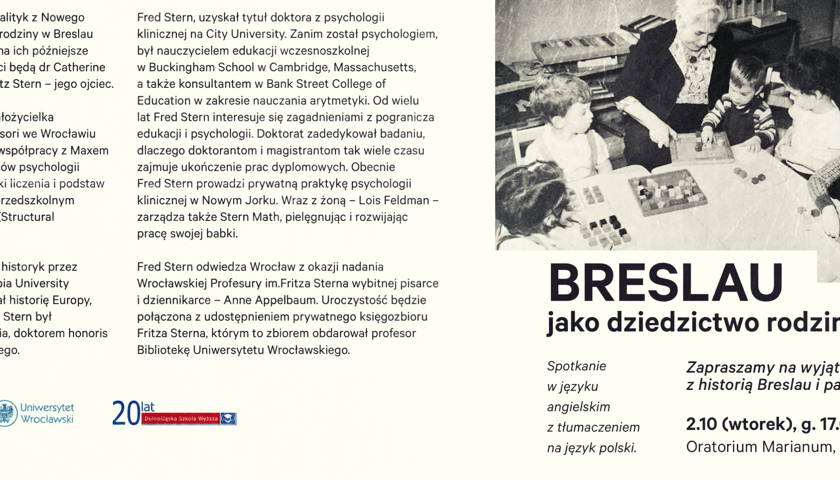 Breslau jako dziedzictwo rodziny Sternów - zapraszamy na wyjątkowe spotkanie z Fredem Sternem. 02.10, godz. 17:00.