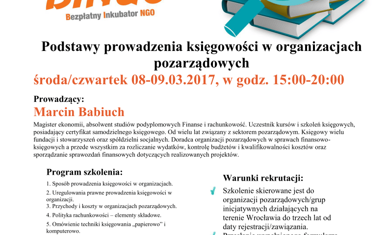 Szkolenie. Podstawy prowadzenia księgowości w NGO