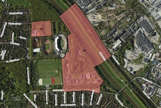 Powiększ obraz: Obszar, na którym obowiązuje miejscowy plan zagospodarowania przestrzennego w rejonie Stadionu Olimpijskiego we Wrocławiu (uchwała nr L/3130/06 z dnia 19 kwietnia 2006 r.)