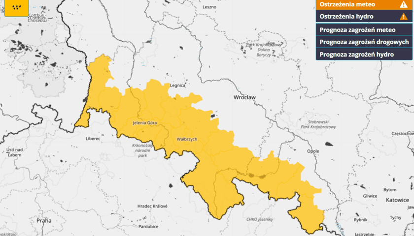 Powiększ obraz: Ostrzeżenie IMGW dotyczy południowej części Dolnego Śląska