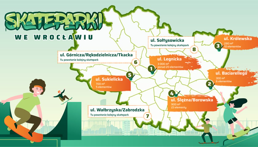 Powiększ obraz: Mapa skateparków we Wrocławiu
