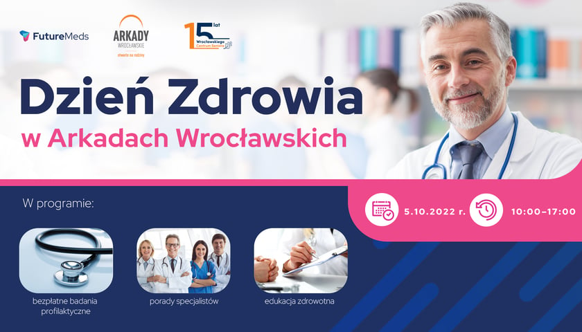 Powiększ obraz: ulotka zachęcająca i i informująca o darmowych badaniach lekarskich dla seniorów 5 października