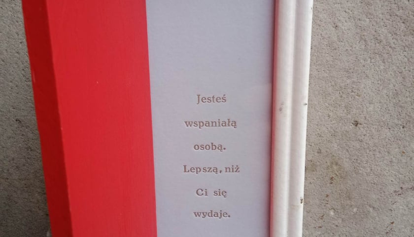 Powiększ obraz: Za drzwiczkami ukryta jest sentencja: ?Jesteś wspaniałą osobą. Lepszą, niż ci się wydaje?