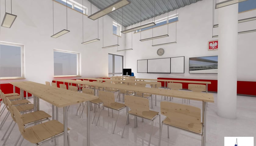 Wizualizacja nowej sali w budynku szkoła i przedszkola nr 12 na Maślicach we Wrocławiu