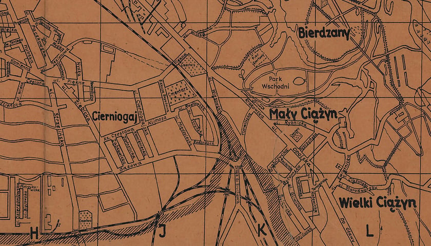 Powiększ obraz: Fragment mapy Wrocławia z lat 40. XX wieku