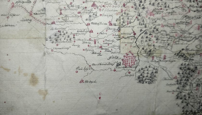 Powiększ obraz: Fragment mapy Śląska z XVIII wieku