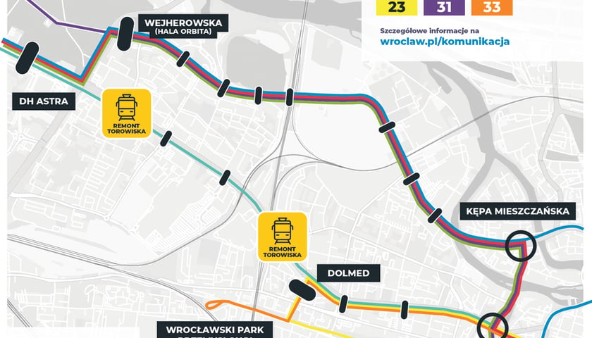 Powiększ obraz: Mapa objazdów tramwajowych