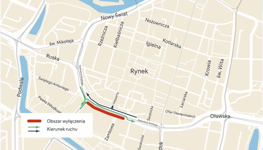 Powiększ obraz: Mapa z organizacją ruchu - etap drugi