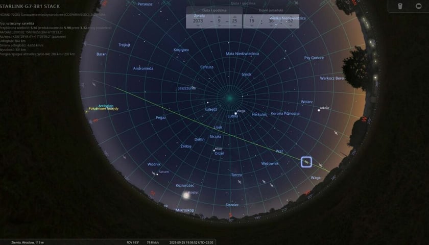 Powiększ obraz: Orientacyjna mapka nieba z perspektywy Wrocławia