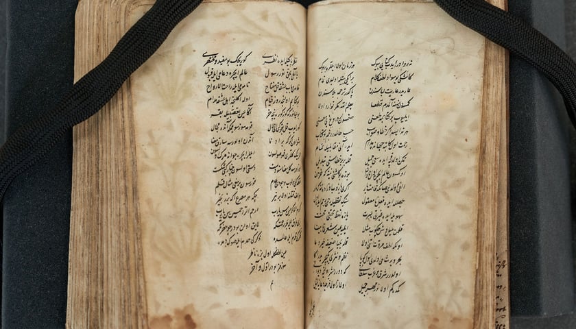 Powiększ obraz: <p>Turecki rękopis z XVI wieku, strony z papier silouette. Widać wyblakłe już ilustracje</p>