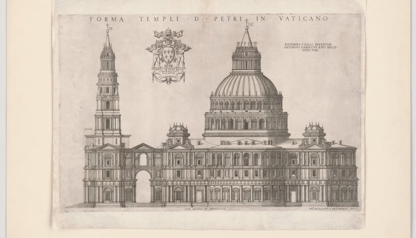 Bazylika św. Piotra w Rzymie, 1582, elewacja północna, rysownik i rytownik: Étienne Dupérac,