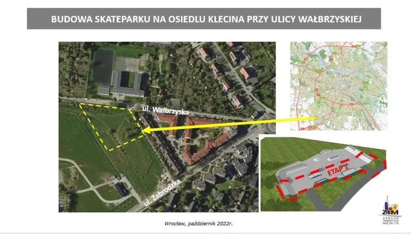 Powiększ obraz: Budowa skateparku przy ul. Wałbrzyskiej na Klecinie - lokalizacja