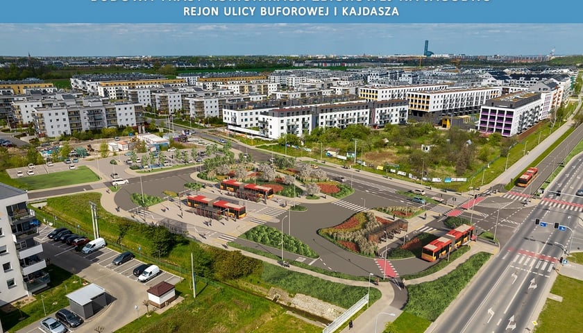 Powiększ obraz: Wizualizacja budowy trasy komunikacji zbiorowej na Jagodno - rejon ul. Buforowej i Kajdasza