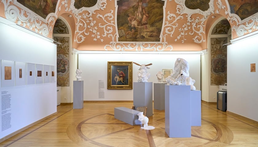 Powiększ obraz: Na zdjęciu trzecia sala ekspozycji w Ossolineum przy ul. Szewskiej 37 - ze sztuką współczesną