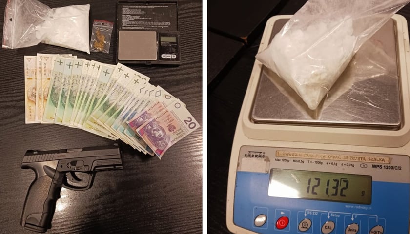Powiększ obraz: Narkotyki, pieniądze i broń zabezpieczone u zatrzymanego