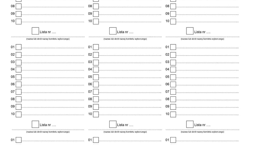Powiększ obraz: Wzór karty do głosowania w wyborach do Parlamentu Europejskiego 2024