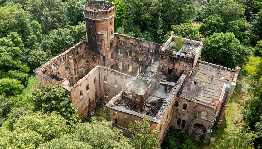 Powiększ obraz: <p>Pałac w Świniarach po pożarze</p>
