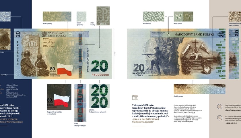 Powiększ obraz: Strona z folderu emisyjnego NBP przedstawiająca nowy banknot kolekcjonerski