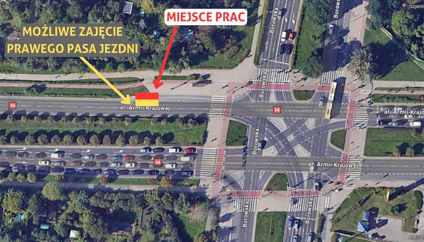 Powiększ obraz: <p>Prace obejmą zatoczkę autobusową przy ROD "Bajka" ale możliwe, że trzeba będzie poszerzyć je i zająć jeden z pas&oacute;w al. Armii Krajowej</p>
