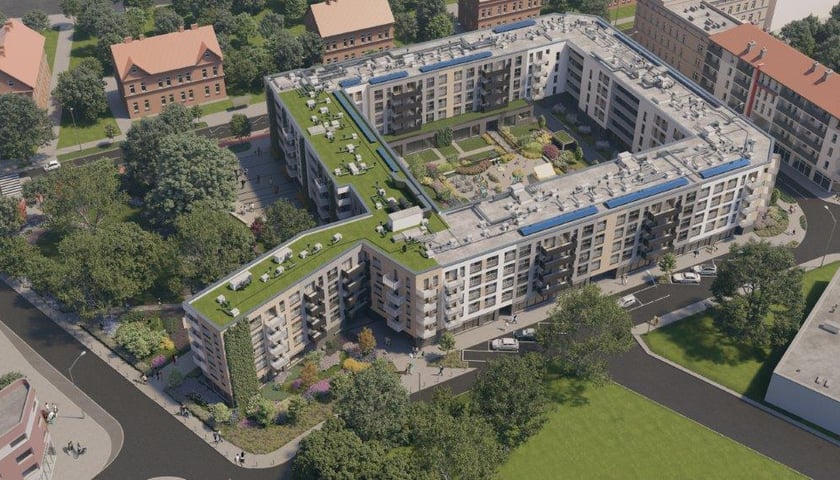 Powiększ obraz: W centrum Brochowa, u zbiegu ulic: Ignacego Mościckiego, Semaforowej, Pakistańskiej i Wietnamskiej, TBS Wrocław wybuduje 200 mieszkań na tani wynajem