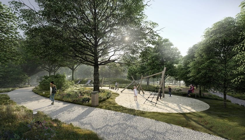 Powiększ obraz: Wizualizacja Ogrodów Szczytnickich jako części parku Szczytnickiego