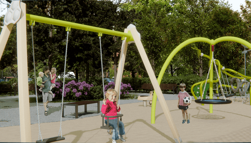 Powiększ obraz: Wizualizacje zmian i nowego placu zabaw na podwórku w kwartale ulic Komuny Paryskiej, Krasińskiego, Worcella i Pułaskiego na Przedmieściu Oławskim