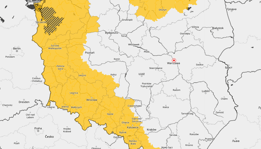 Powiększ obraz: <p>Intensywne opady deszczu w nocy z 10 na 11 września 2025, mapa ostrzeżeń pogodowych.</p>