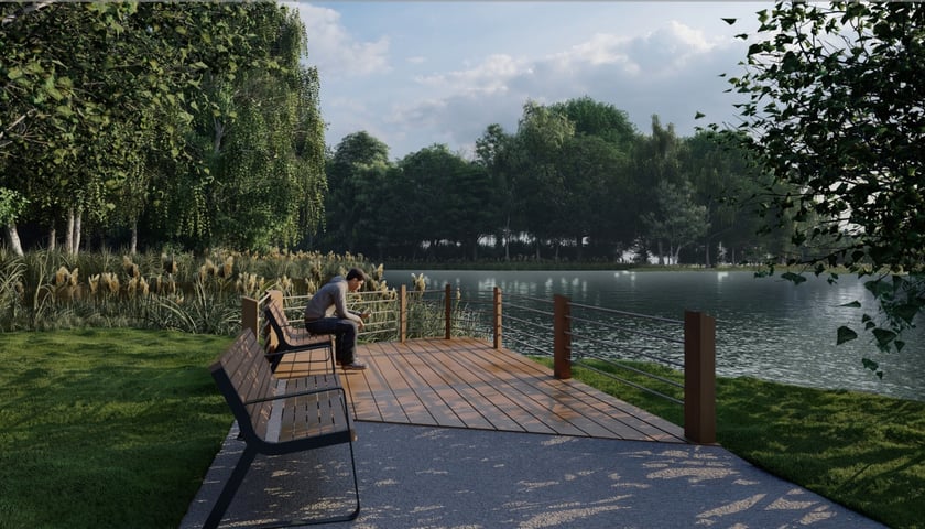 Wizualizacje parku kieszonkowego przy stawie na ul. Karpnickiej  na Praczach Odrzańskich
