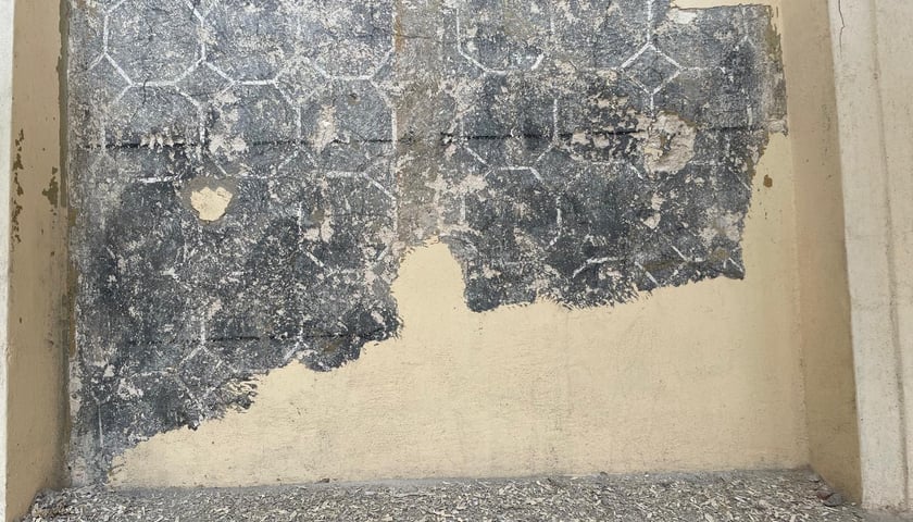 Powiększ obraz: <p>Malowidło na wschodniej elewacji domu zakonnego odkryto podczas badań stratygraficznych</p>