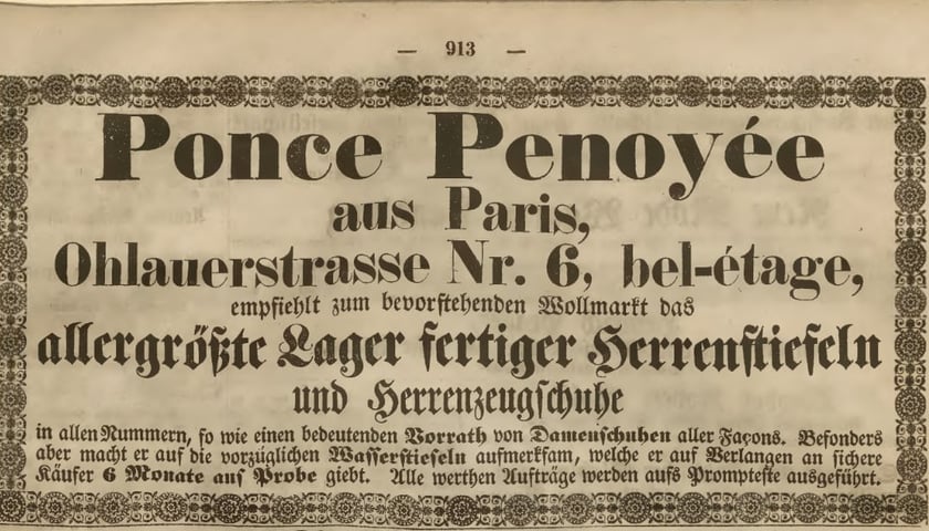 Powiększ obraz: Breslauer Zeitung, nr 119, 26 maja 1842. Ogłoszenie zagkładu Ponce Penoyee