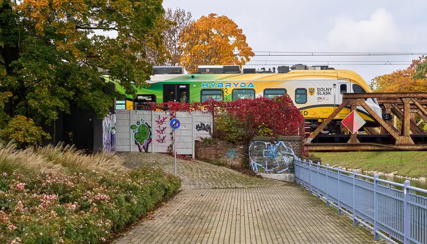 Powiększ obraz: Okolice tunelu oznaczonego na mapie jako 3. Połączy on promenadę przy Kanale Miejskim, którą obecnie rozdzielają tory kolejowe prowadzące do Oleśnicy