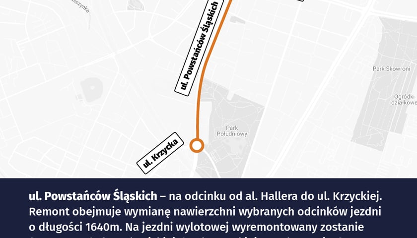 Zaznaczony na mapie odcinek ulicy