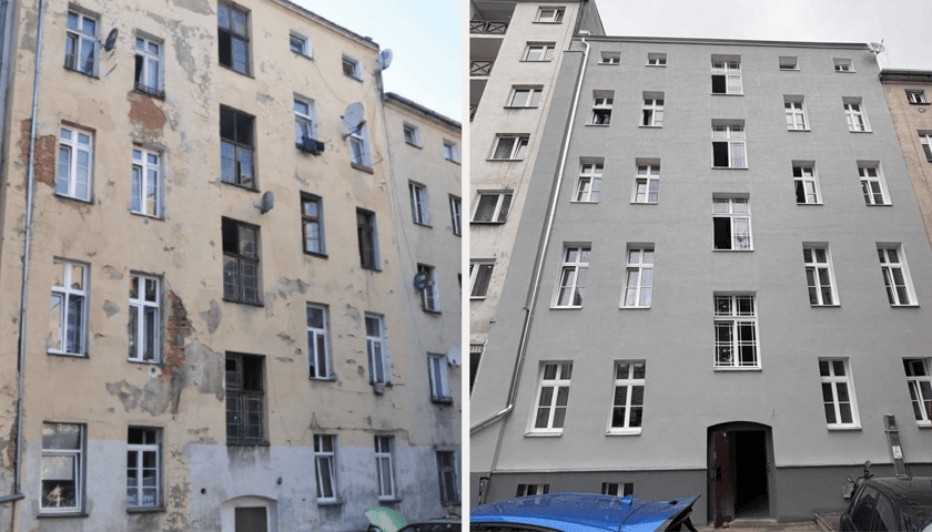 Powiększ obraz: <p>Podw&oacute;rzowa elewacja kamienicy przy Dworcowej 12</p>