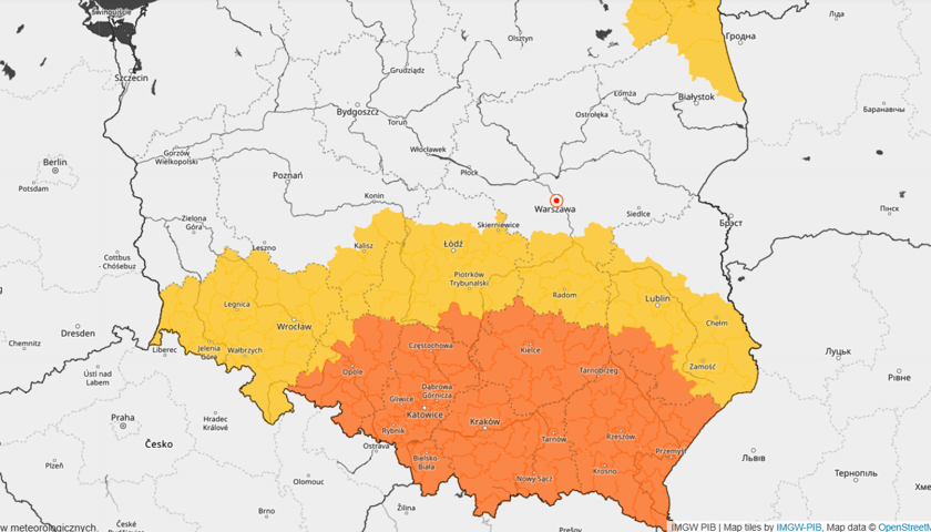 Powiększ obraz: <p>Ostrzeżenie meteorologiczne przed marznącymi opadami, ważne 24.01.2026 i 25.01.2026 do godz. 10.00. Mapa.</p>