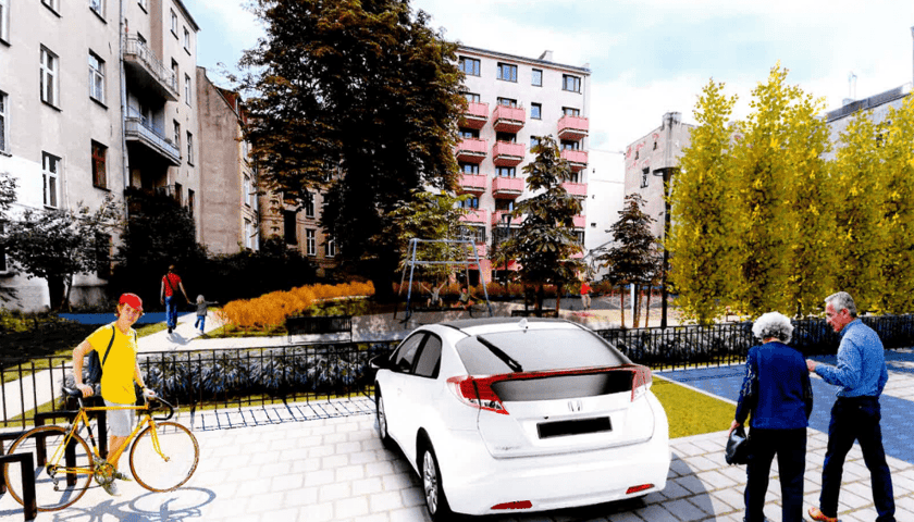 Powiększ obraz: Wizualizacja - podwórko w obrębie ulic Piotra Skargi i Nowej