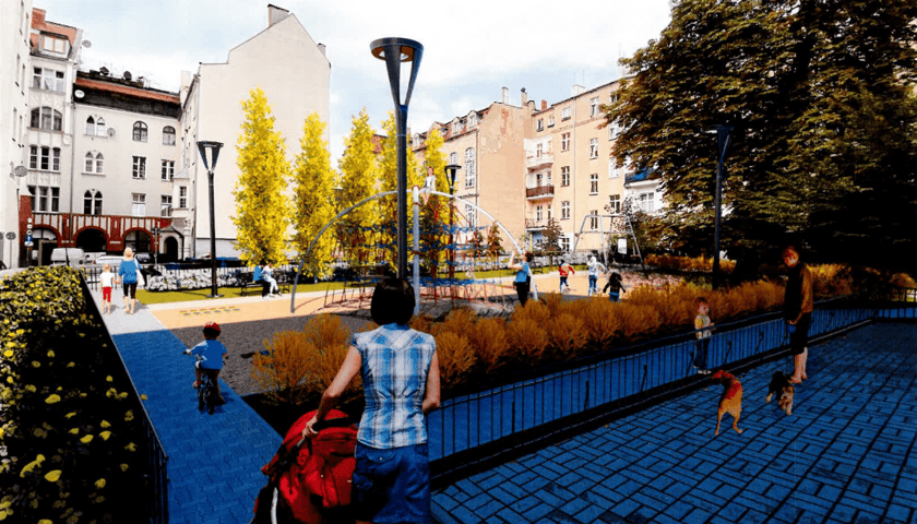 Powiększ obraz: Wizualizacja - podwórko w obrębie ulic Piotra Skargi i Nowej