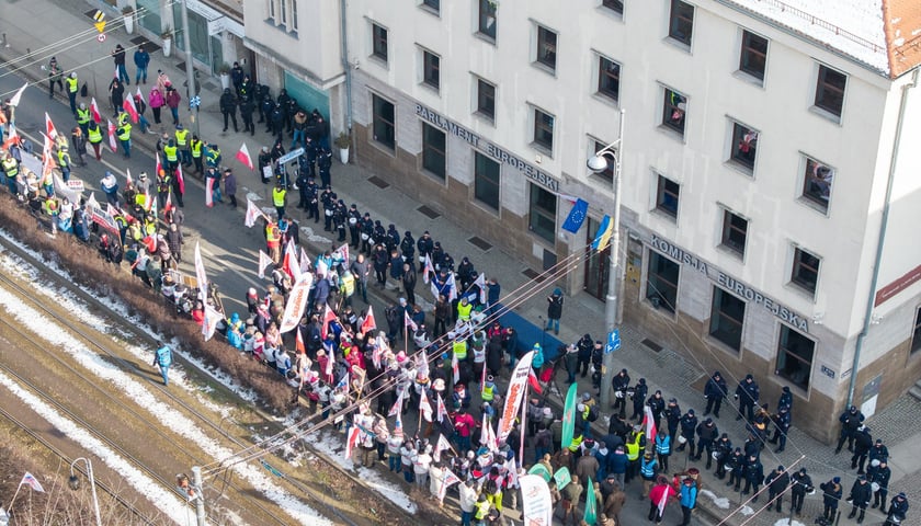 Protest związkowc&oacute;w - rolnik&oacute;w, g&oacute;rnik&oacute;w, hodowc&oacute;w, 20 lutego 2026