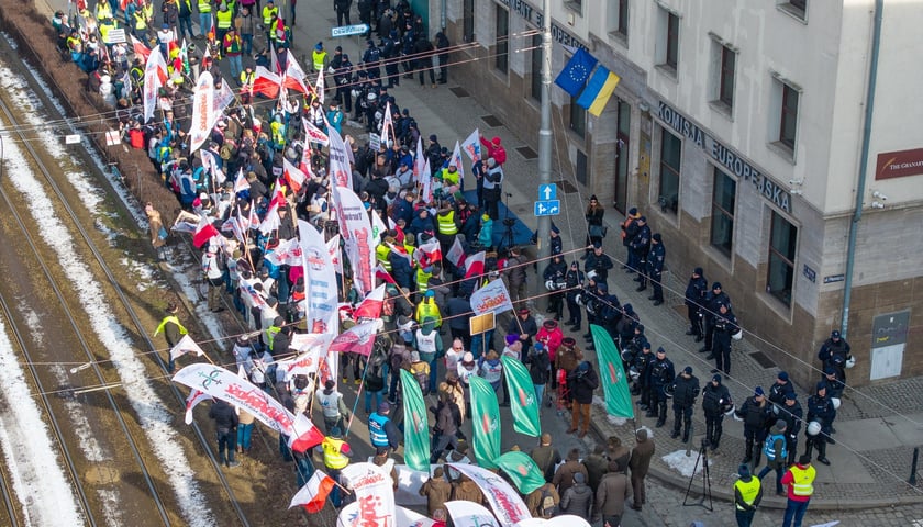 Protest związkowc&oacute;w - rolnik&oacute;w, g&oacute;rnik&oacute;w, hodowc&oacute;w, 20 lutego 2026