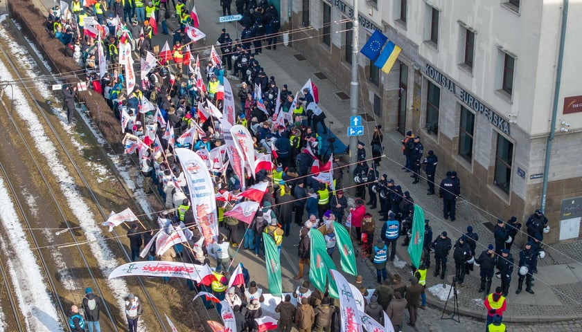 Protest związkowc&oacute;w - rolnik&oacute;w, g&oacute;rnik&oacute;w, hodowc&oacute;w, 20 lutego 2026
