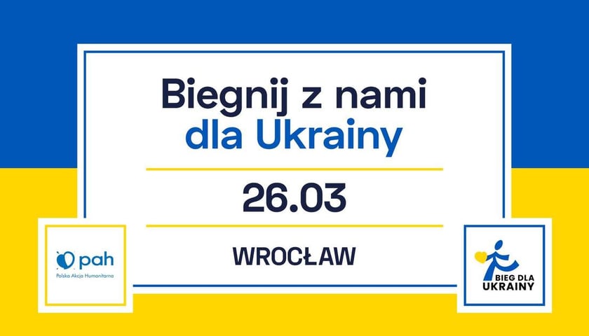 Powiększ obraz: Bieg dla Ukrainy odbędzie się w co najmniej kilkunastu polskich miastach - grafika reklamująca wydarzenie