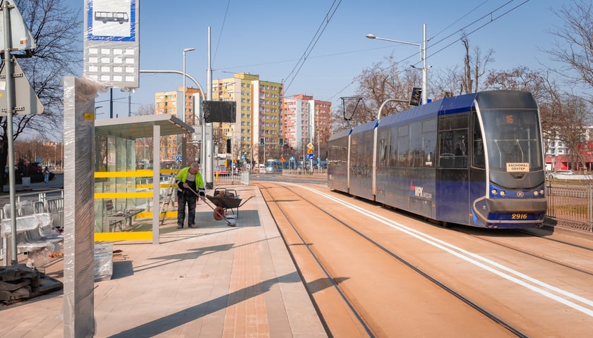 Powiększ obraz: 200-metrowy odcinek trasy autobusowo-tramwajowej jest już niemal gotowy. Zdjęcie z 11 marca&nbsp;