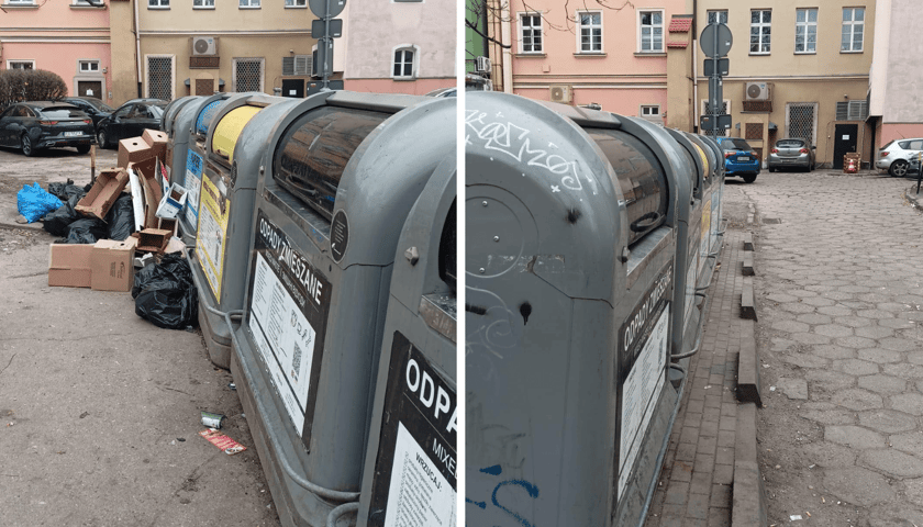 Powiększ obraz: <p>Przed i po sprzątaniu w centrum miasta. Straż Miejska Wrocławia wręcza mandaty, Biuro Rozwoju Gospodarczego edukuje</p>