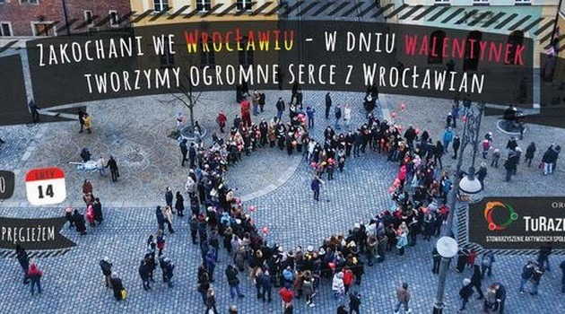 Heart for Wroclaw on Market Square on 14 February