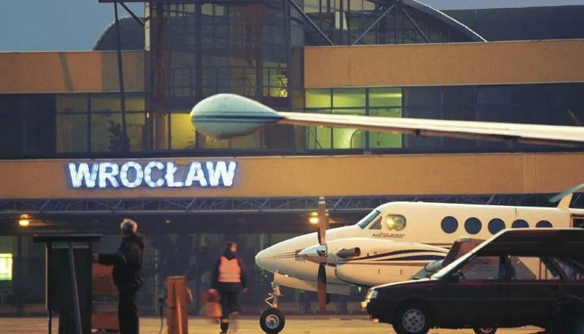 The airport in Strachowice, Wroclaw. The former air terminal can be seen on the photo 