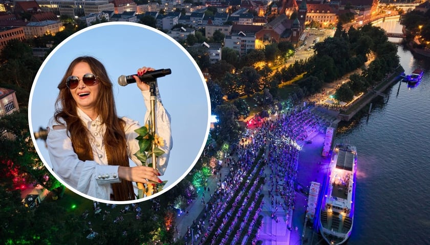 Bezpłatne koncerty na pokładach statków Wratislavia i Rusałka przy Bulwarze Dunikowskiego w ramach Święta Wrocławia 2026 - 25 czerwca 2026 r. Z lewej w kółku Anna Rusowicz podczas koncertu.